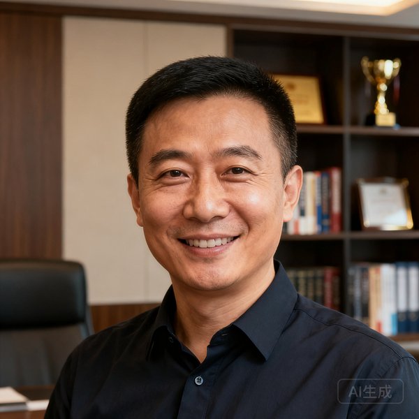 球吧网创始人张磊的半身照，一位40岁左右的中国男性，短发干练，穿着深色衬衫，面带微笑，背景是办公室的书架